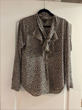 Ann Taylor Beige and Black Leopard Tie-Neck Blouse